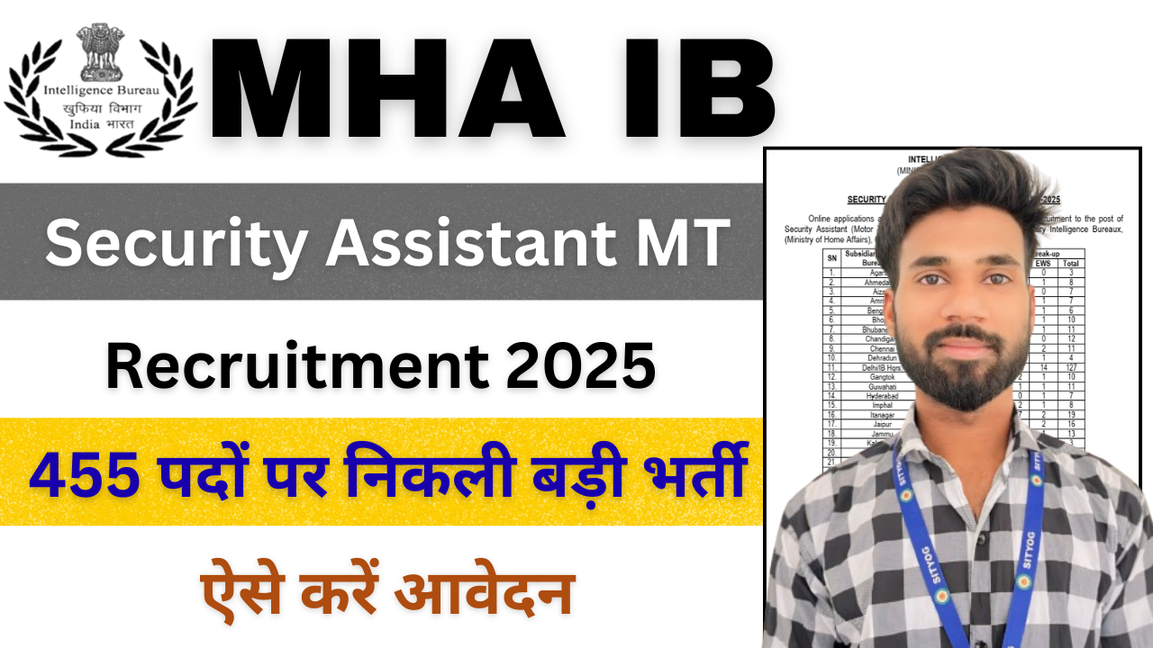 MHA IB Security Assistant MT Recruitment 2025 : 455 पदों पर निकली बड़ी भर्ती, ऐसे करें आवेदन |